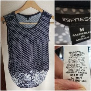 Express blue & white printed top.